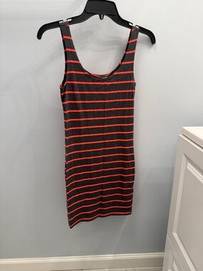 Divided Gray and Neon Pink/Orange Striped Sleeveless Mini Dress